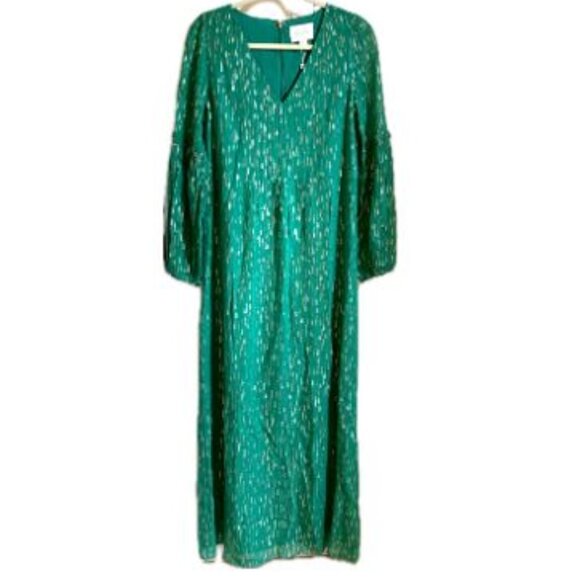 Lilly Pulitzer Creme Long Sleeve Maxi Dress NWT Size 4 Green w/ Metallic Shimmer - Picture 4 of 12